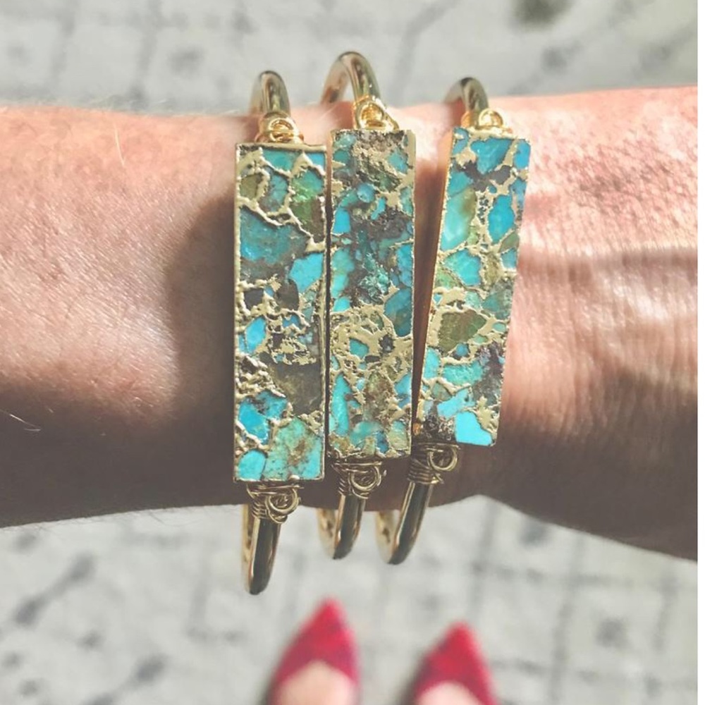 Raw Turquoise Stone Cuff Bracelet - Picture 2 of 6